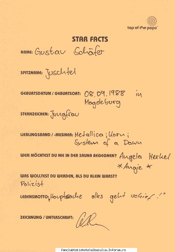 Fisa Star Facts - Scrisul lui Gustav . datzi click sa se vada mai - GUSTAV