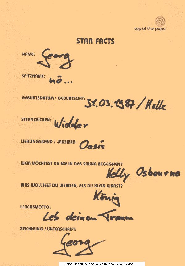 Fisa Star Facts - Uitatzi scrisu lui Georg - GEORG