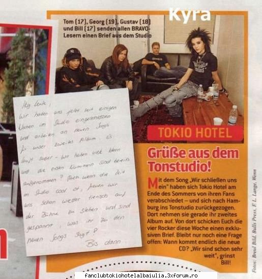 Grusse aus dem Tonstudio - Hey guys! Now we shut in ourselves in the studio - TOKIO HOTEL
